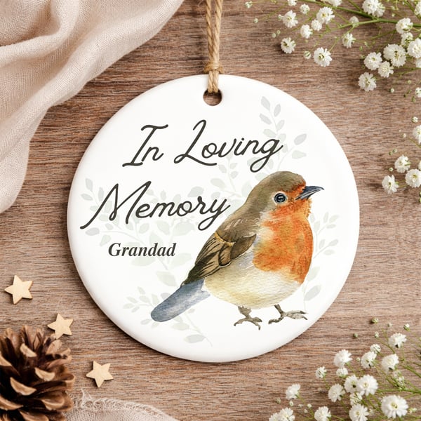 Personalised In Loving Memory Robin Ornament – Memorial Hanging Keepsake Gift