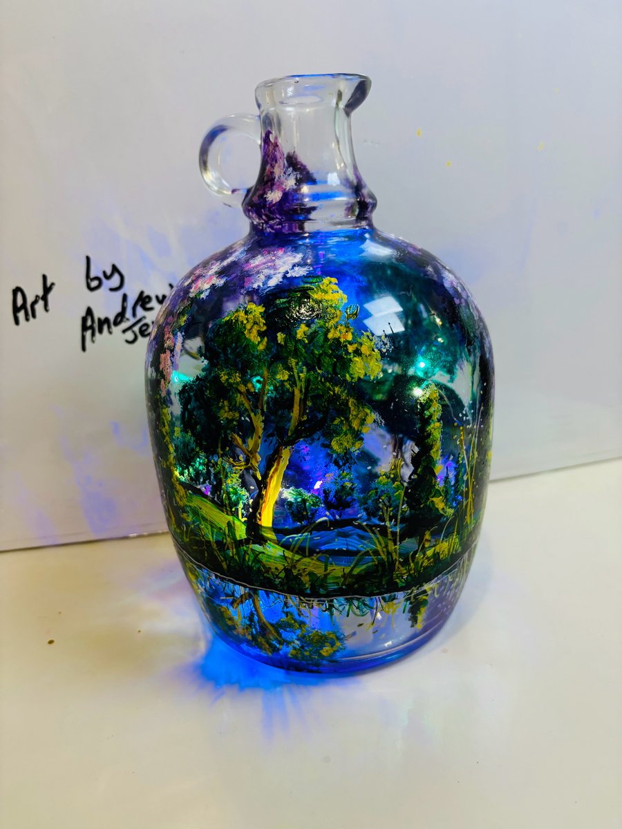 A hand painted and fired glass vase by Andrew Jenkins 