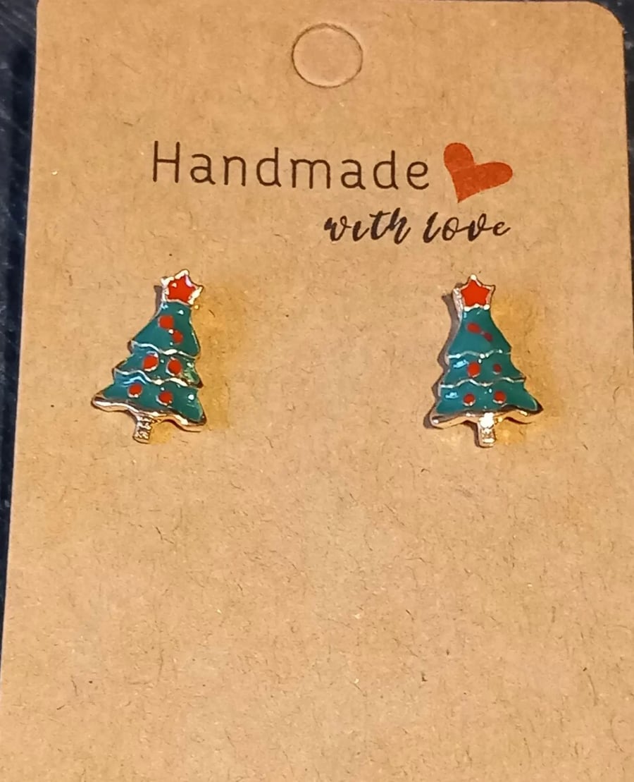 Tree earrings Christmas Tree stud earrings OOAK