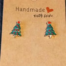 Tree earrings Christmas Tree stud earrings OOAK