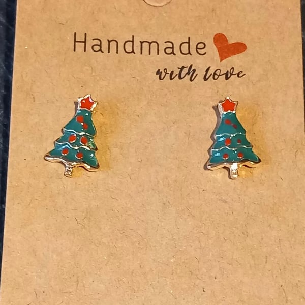 Tree earrings Christmas Tree stud earrings OOAK