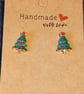Tree earrings Christmas Tree stud earrings OOAK - Image 1