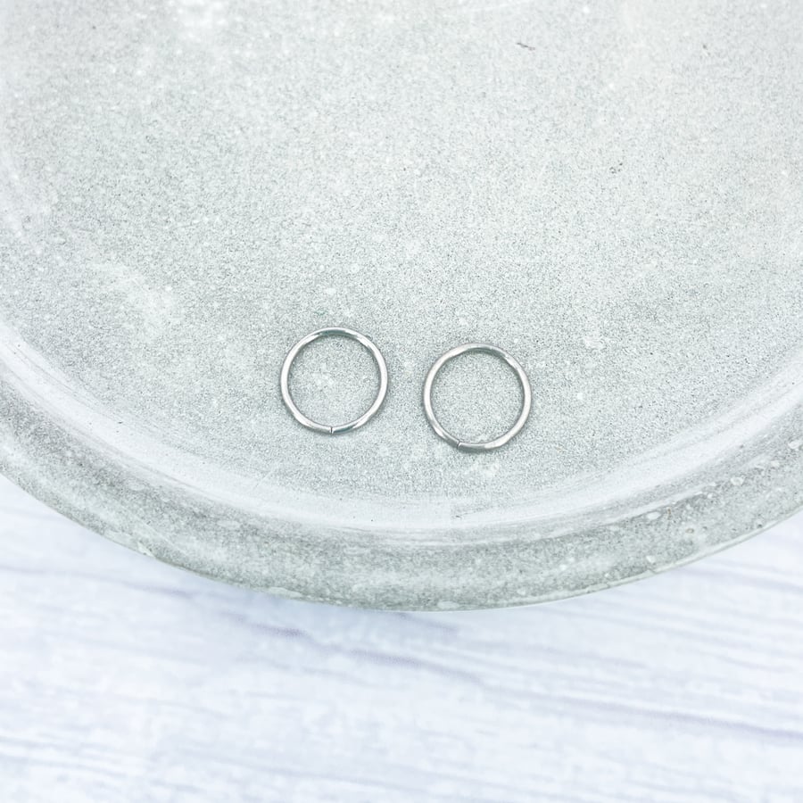 Titanium 10mm polished hugger hoop, hypoallergenic earrings