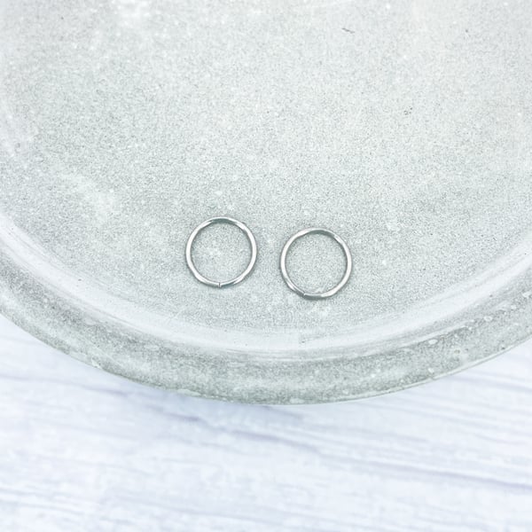 Titanium 10mm polished hugger hoop, hypoallergenic earrings