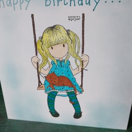 Gorjuss girl on swing birthday card