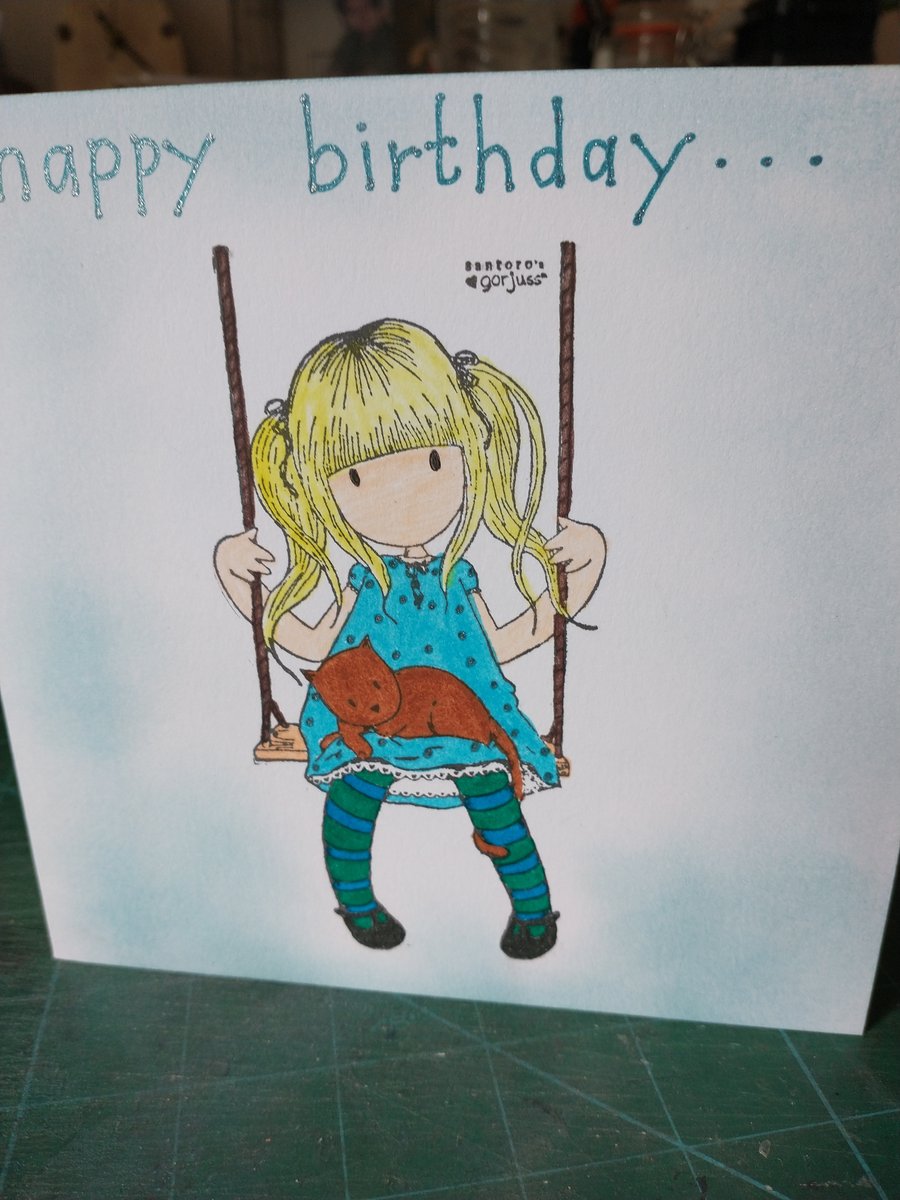 Gorjuss girl on swing birthday card