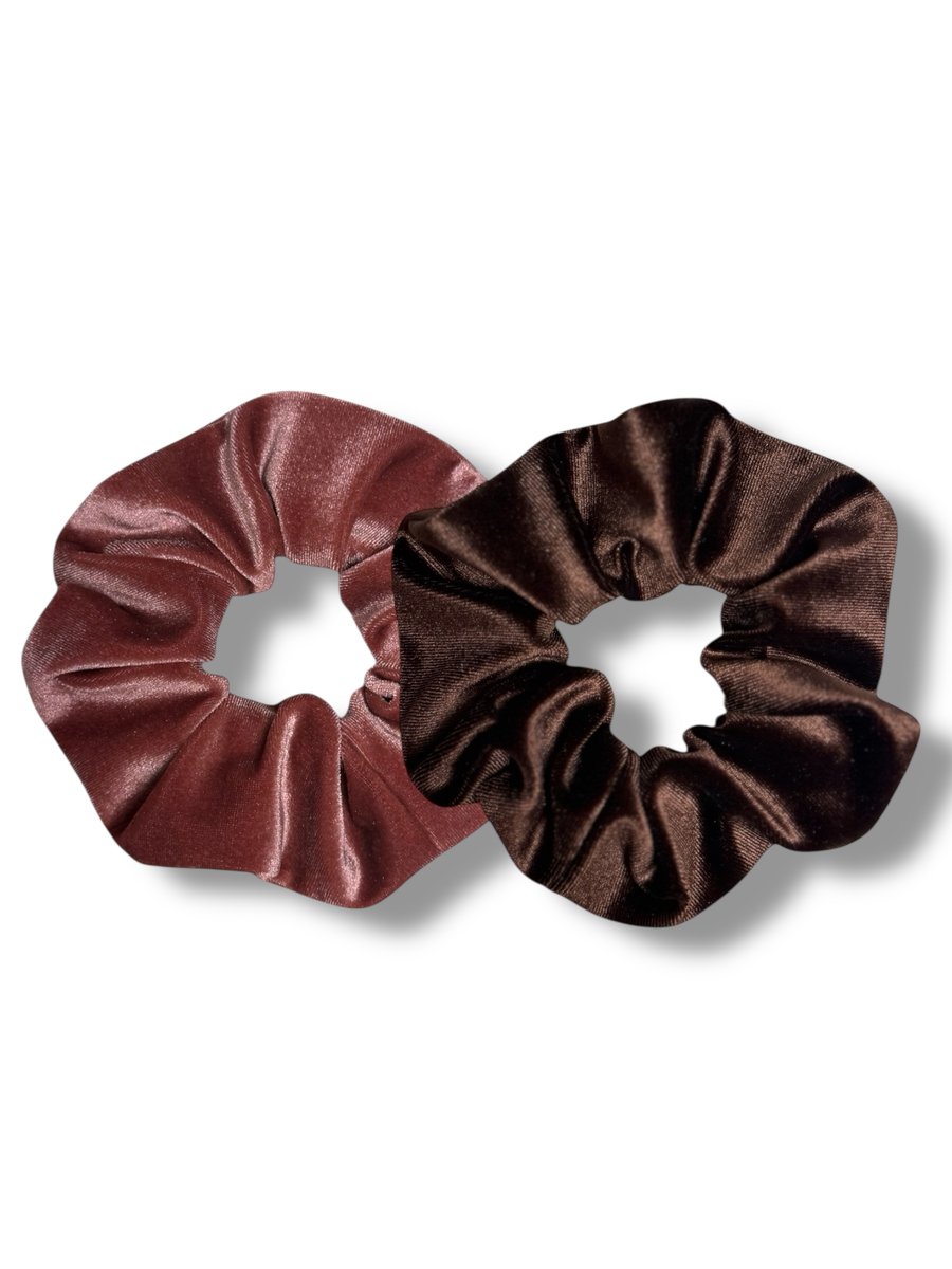 Set of 2 - Rose Pink & Chocolate Velvet Scrunchies - Large