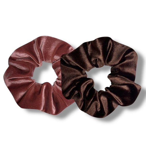Set of 2 - Rose Pink & Chocolate Velvet Scrunchies - Large