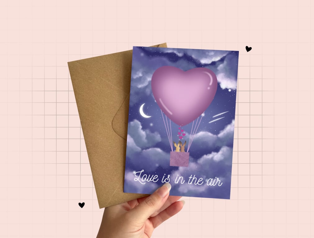 Love Heart Valentine's Day Greeting Card, Love Is In The Air, Anniversary Card.