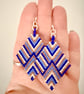 Handmade Beadwork Earrings in Blue & Copper with a Chevron Design - Image 8