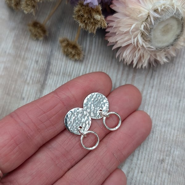 Sterling Silver Hammered Disc Stud Earrings with Hoops - JBJ3005