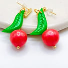 Metallic Red Cherry Earrings - Handmade Fruit Jewelry - Gift for Her - Free UK 