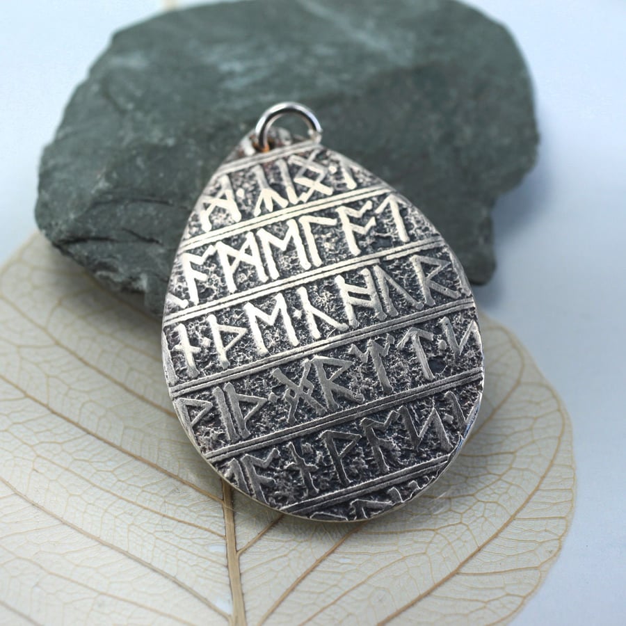 Silver Rune Necklace - Viking Pattern Pendant