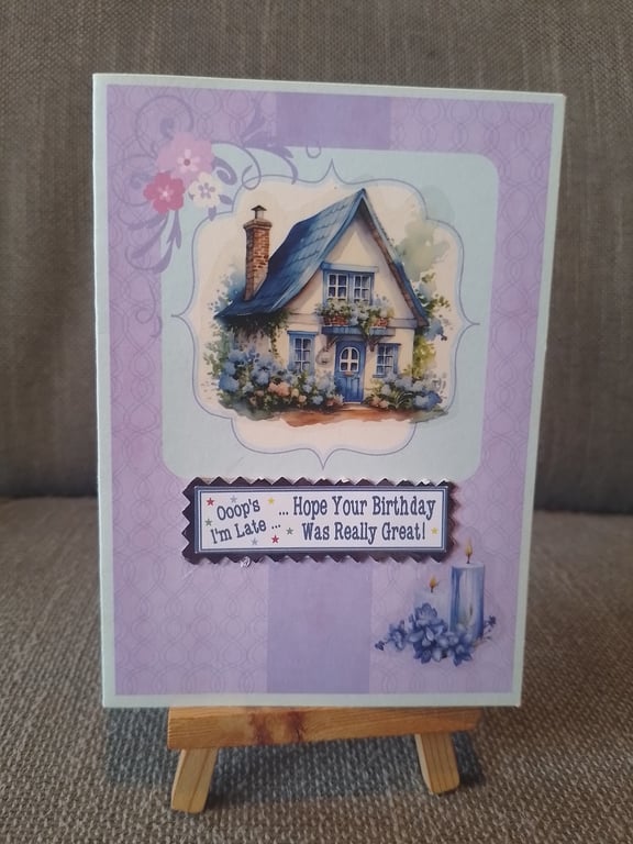 Belated Birthday card floral house handmade