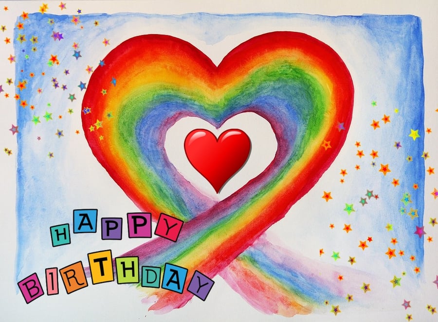 Happy Birthday Rainbow Heart Card A5