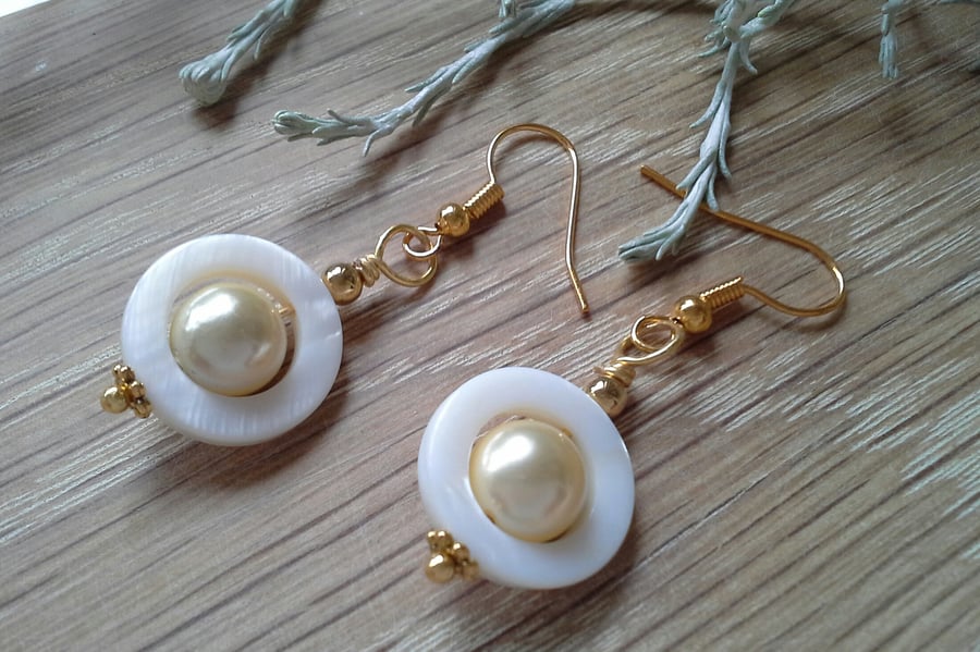 Mother Of Pearl & Shell Pearl Gold Plated Earrings