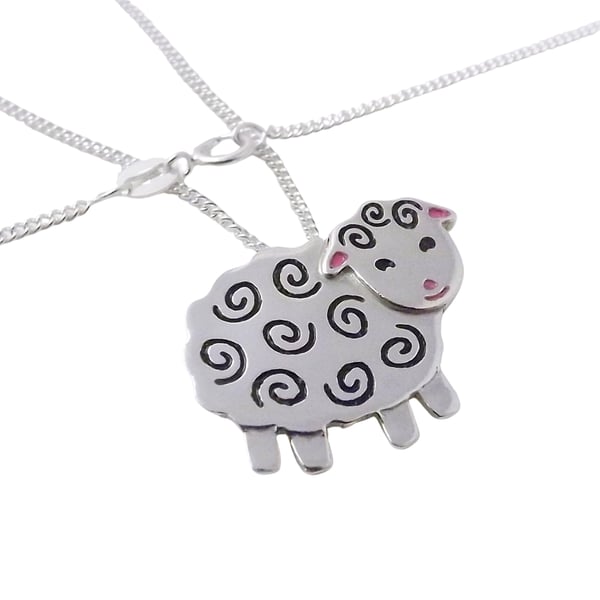Sheep Pendant (Large), Silver Farm Animal Necklace, Handmade Lamb Gift
