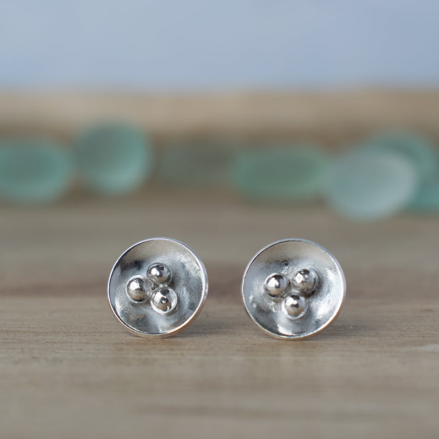 Silver Domed Circle Stud Earrings - Made with Eco Recycled Silver