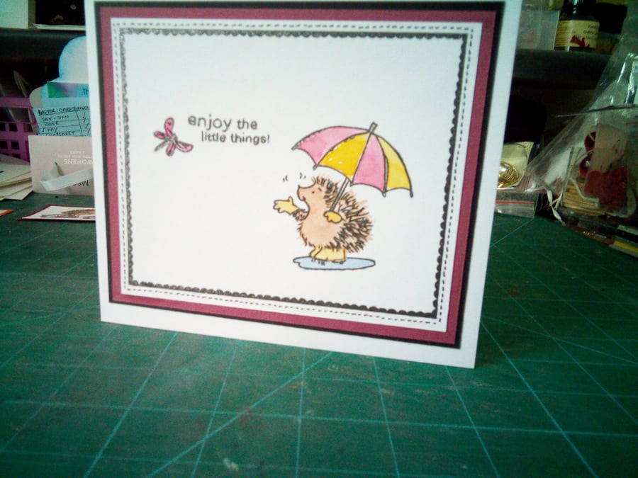 Cute hedgehog with umbrella birthday card 