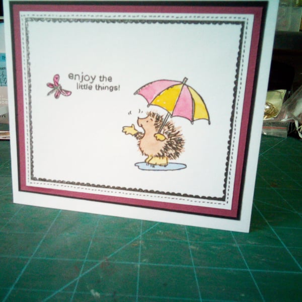 Cute hedgehog with umbrella birthday card 