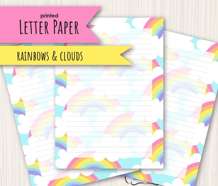 Letter Writing Paper Rainbows and Clouds