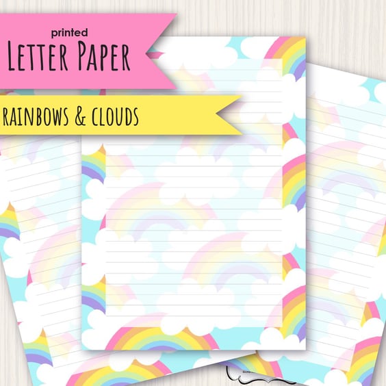 Letter Writing Paper Rainbows and Clouds