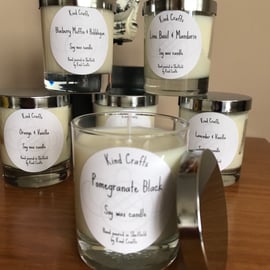 Soy wax candle with silver lid and gift box. Fragrance oil candles.