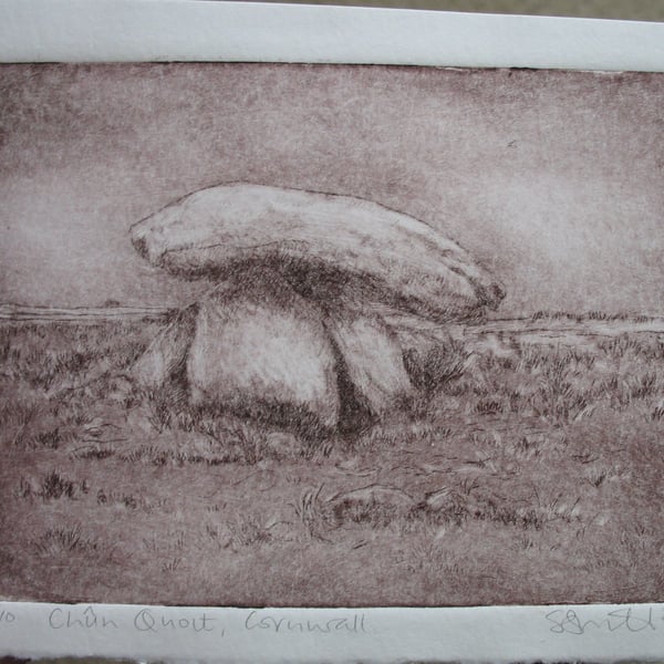 Drypoint print of Chun Quoit in Cornwall