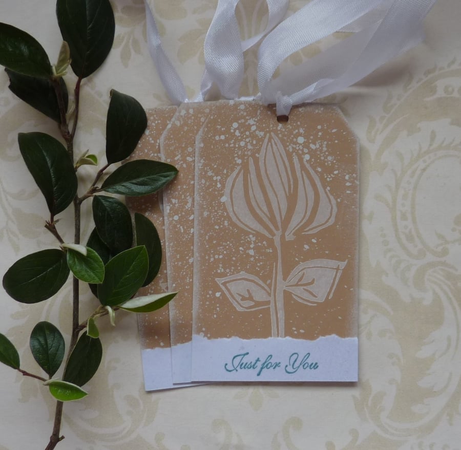 GIFT TAGS. Woodcut style.' The Rose '  ( set of 3)  '..ready to ship...