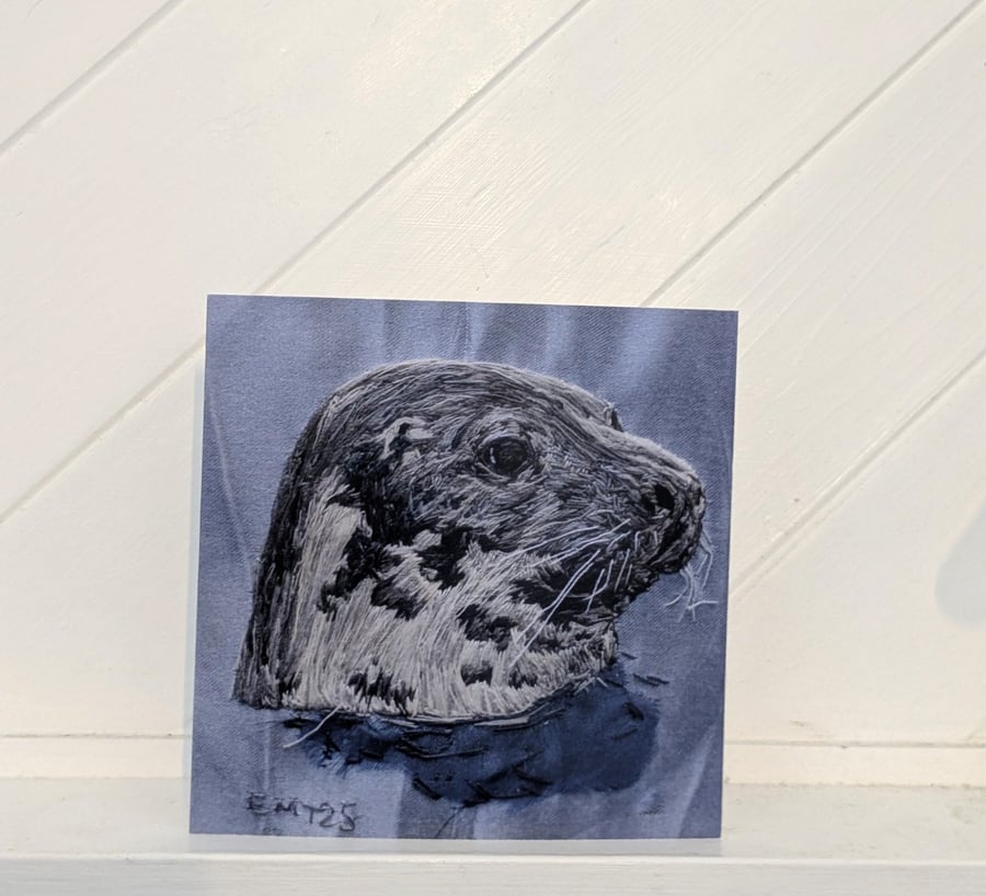 Grey Seal Embroidery Art Greeting Cards