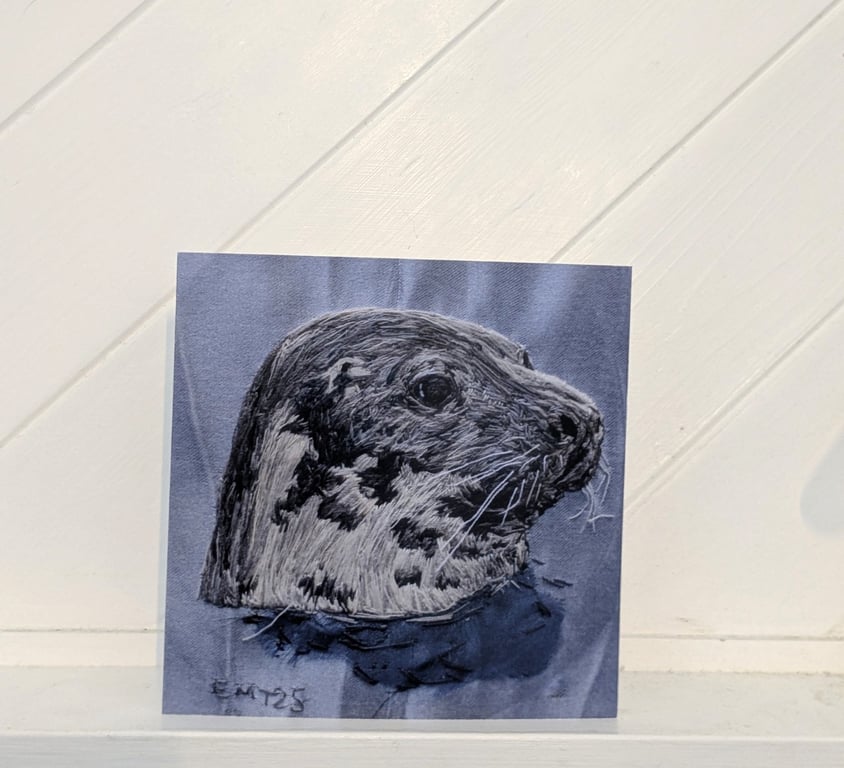 Grey Seal Embroidery Art Greeting Cards