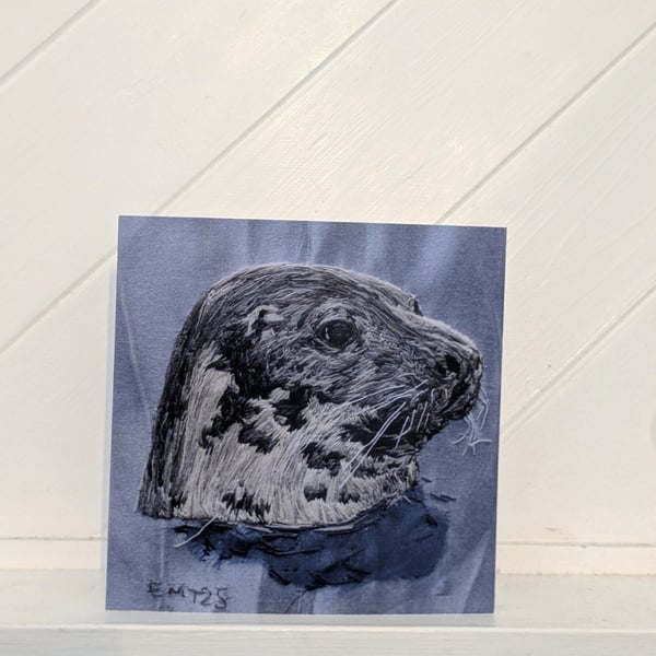Grey Seal Embroidery Art Greeting Cards
