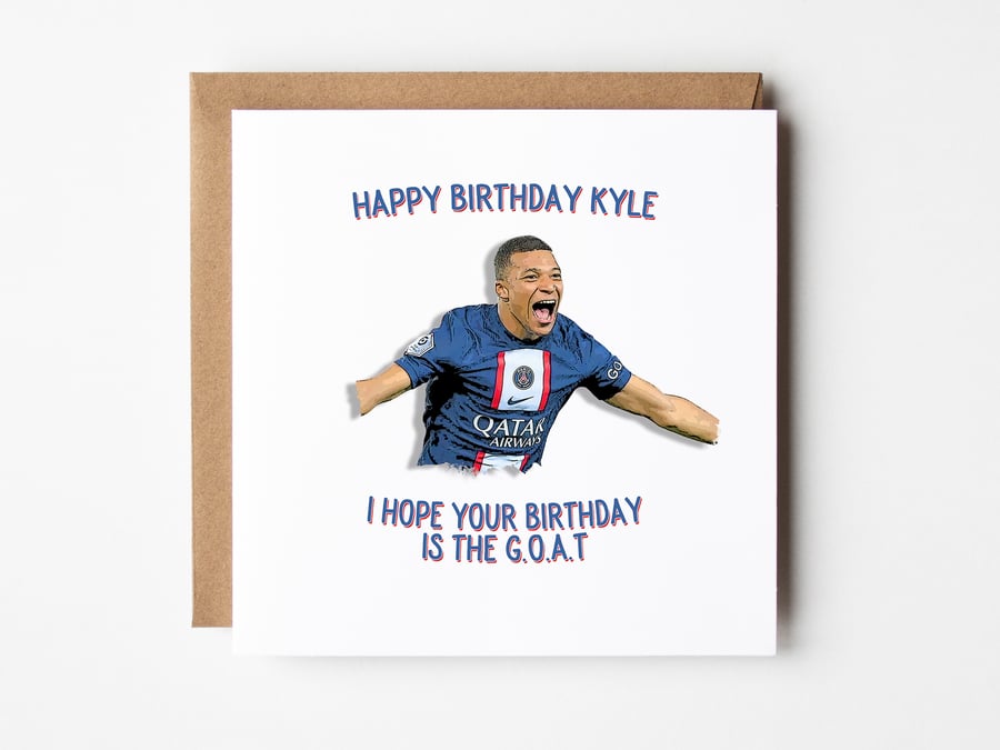 Kylian Mbappe Birthday Card, G.O.A.T Birthday C… - Folksy
