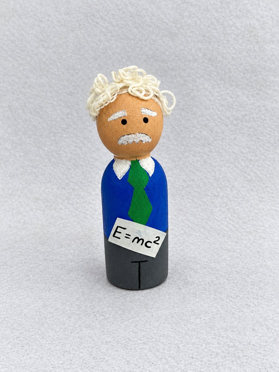 Albert Einstein Peg Doll Hand Painted Wooden Scientist Figure STEM 
