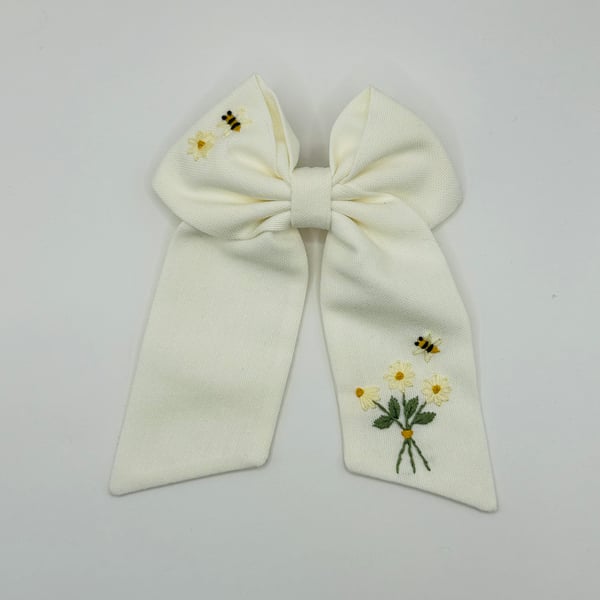 Bee Flower large white bow hair clip for teen girls and women