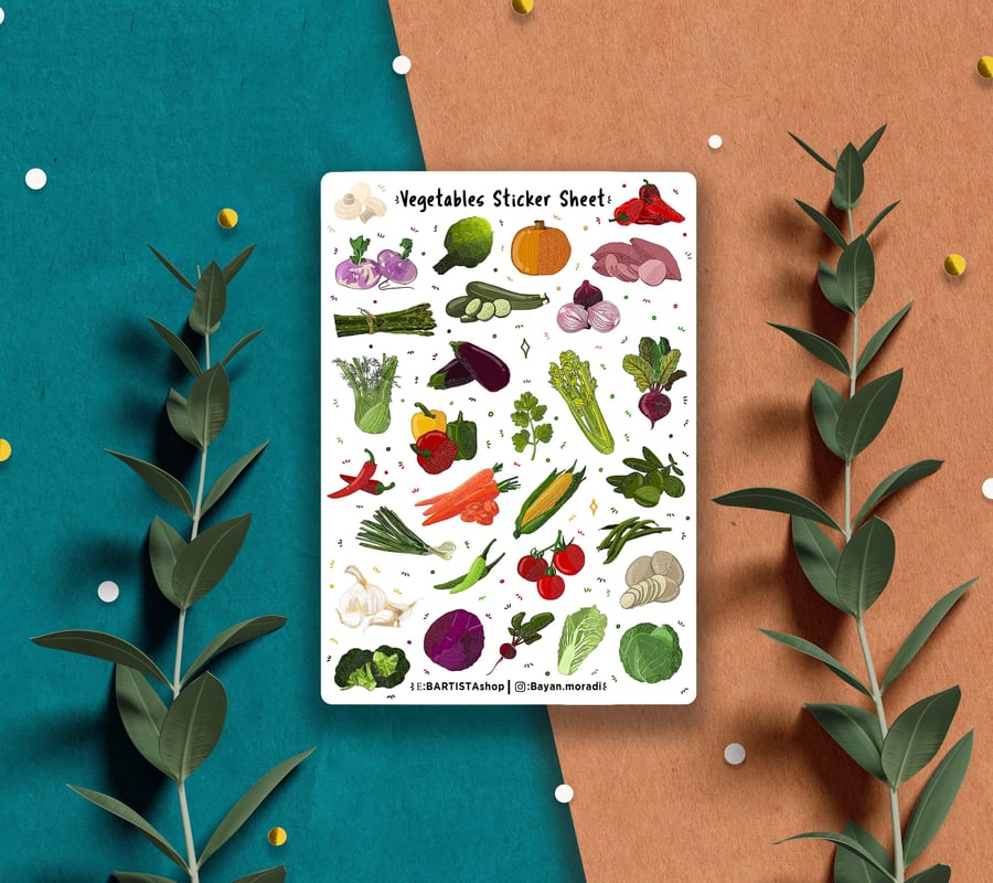 30 Vegetable Stickers, planner sticker sheet, bullet journal stickers,vegetarian