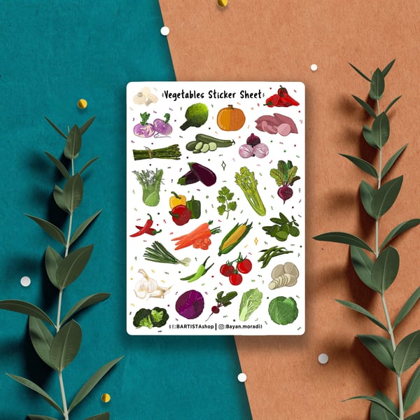 30 Vegetable Stickers, planner sticker sheet, bullet journal stickers,vegetarian