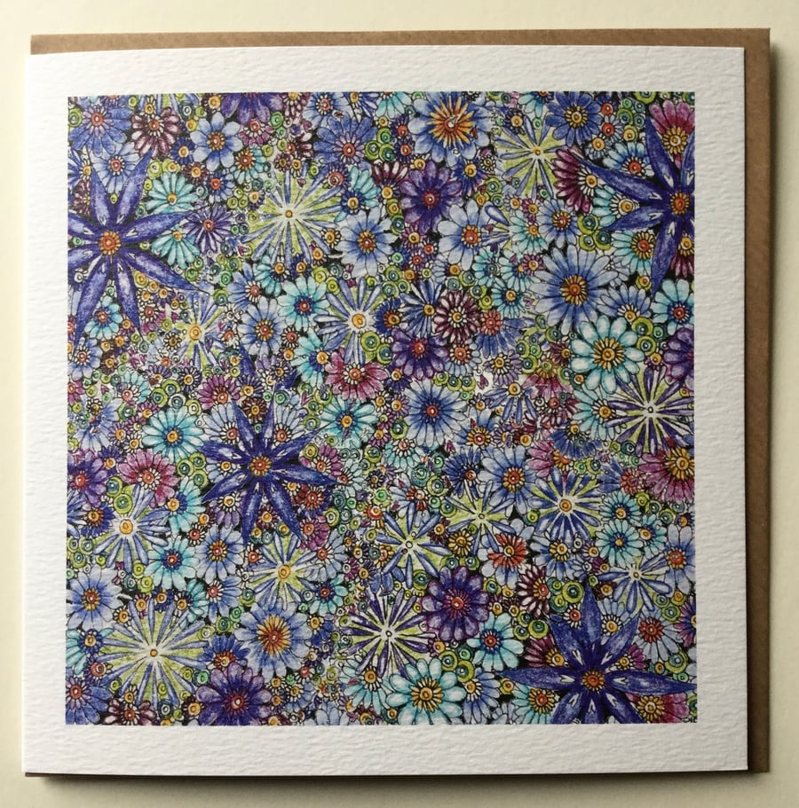 Blue floral art card 