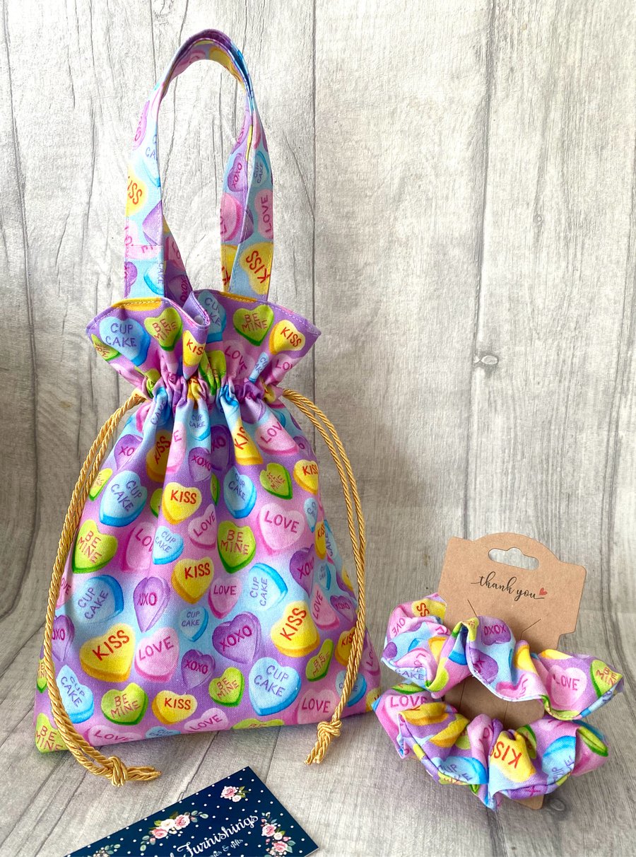 Beautiful Childs Bag - Dolly Bag  with matching hair scrunchies - girls bag set