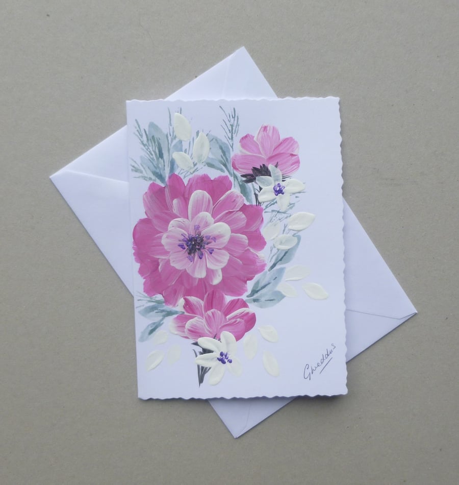 hand painted floral greetings card original art ( ref FA38 G2 )