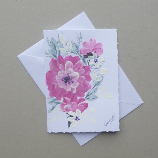 hand painted floral greetings card original art ( ref FA38 G2 )