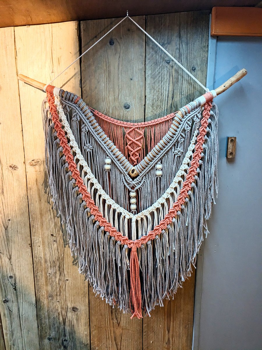 Wall hanging macrame unique orange beige cream