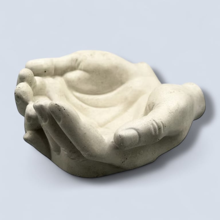 Grey Concrete Versatile Hand Shaped Catchall Bowl or Bird Bath or Feeder
