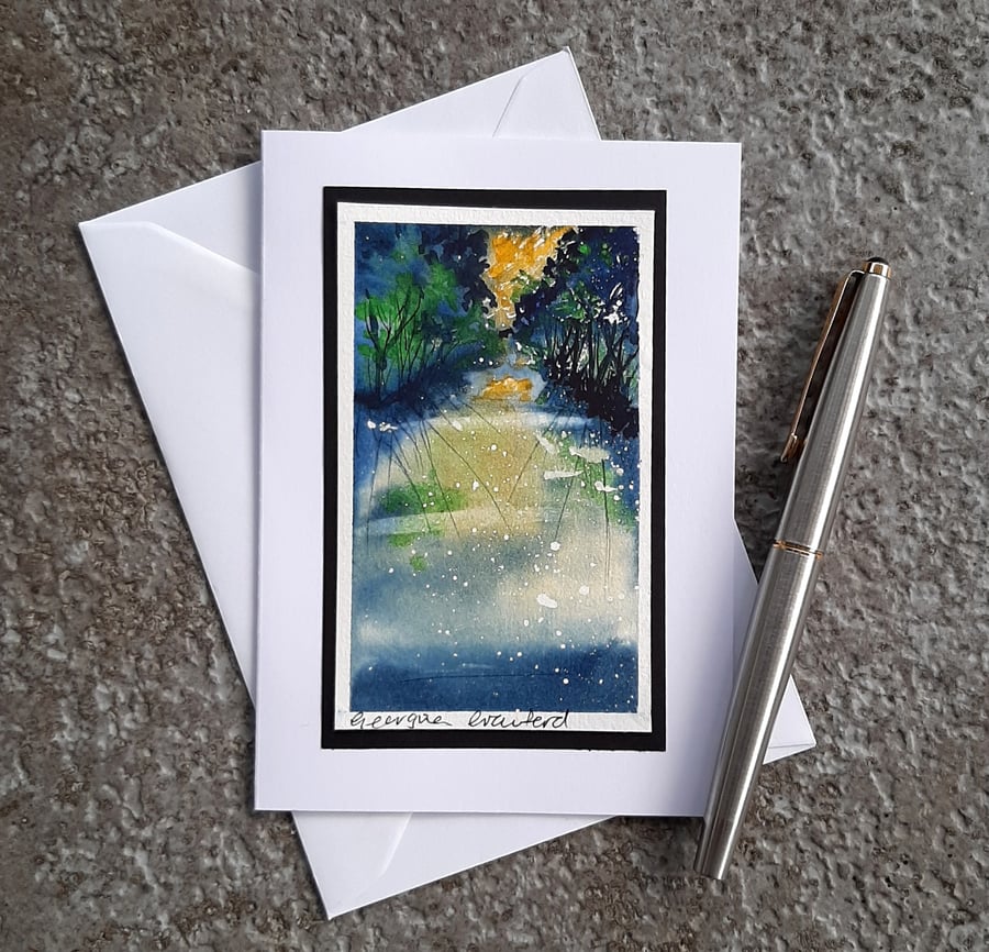 Handpainted Blank Card. River Reflections. Birthday. Anniversary. Thank You Card