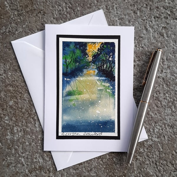 Handpainted Blank Card. River Reflections. Birthday. Anniversary. Thank You Card