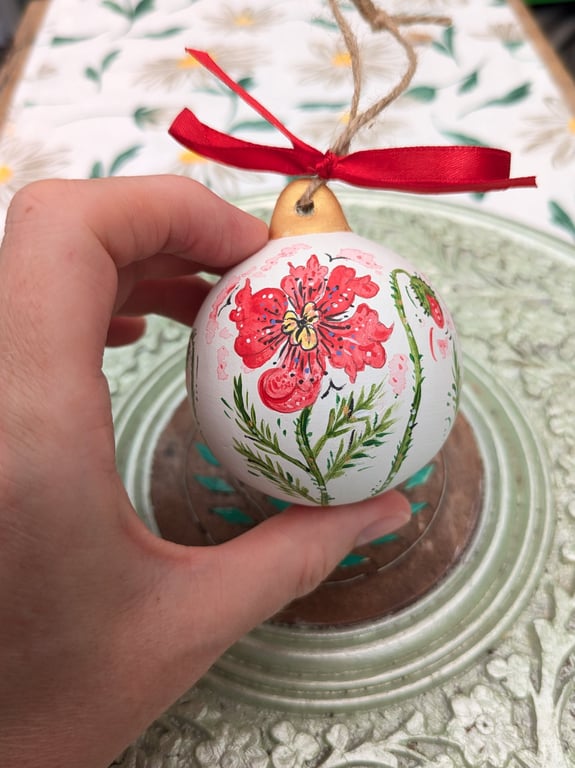 Poppy hand-painted ceramic Christmas bauble decoration 