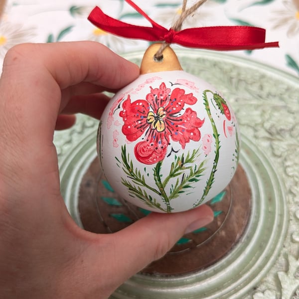 Poppy hand-painted ceramic Christmas bauble decoration 