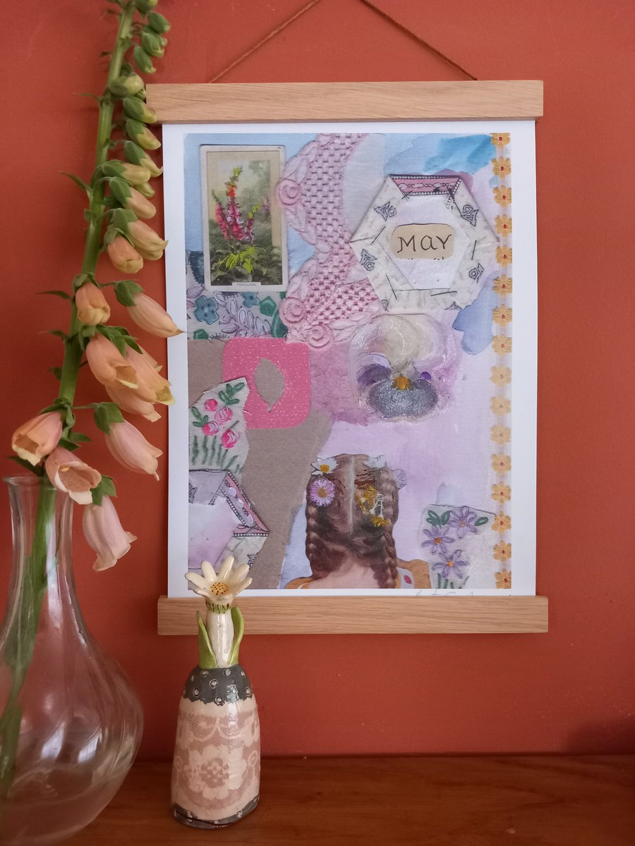 A4 embellished may collage  flower  print 