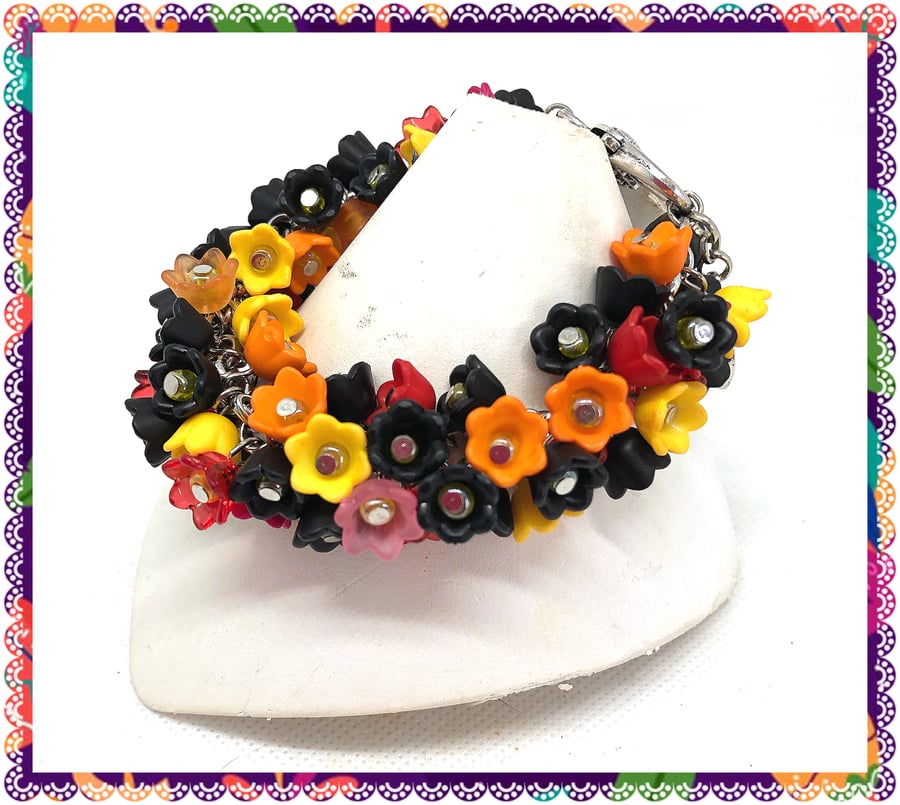 SALE OOAK Lucite flower pumpkin cluster bracelet