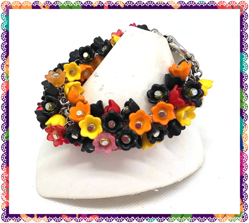 SALE OOAK Lucite flower pumpkin cluster bracelet